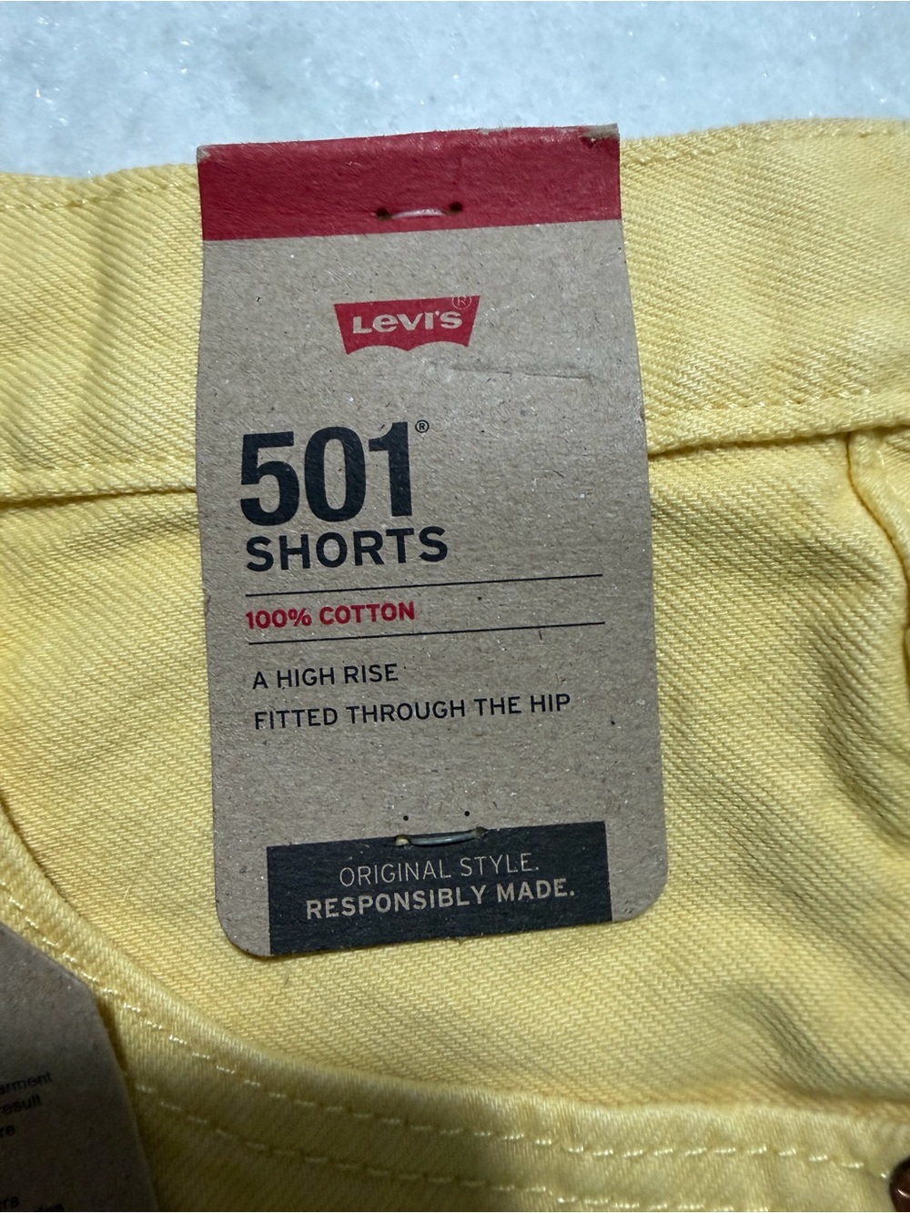 Levi's Yellow High-Rise Raw Hem Denim Shorts - Picture 4 of 6